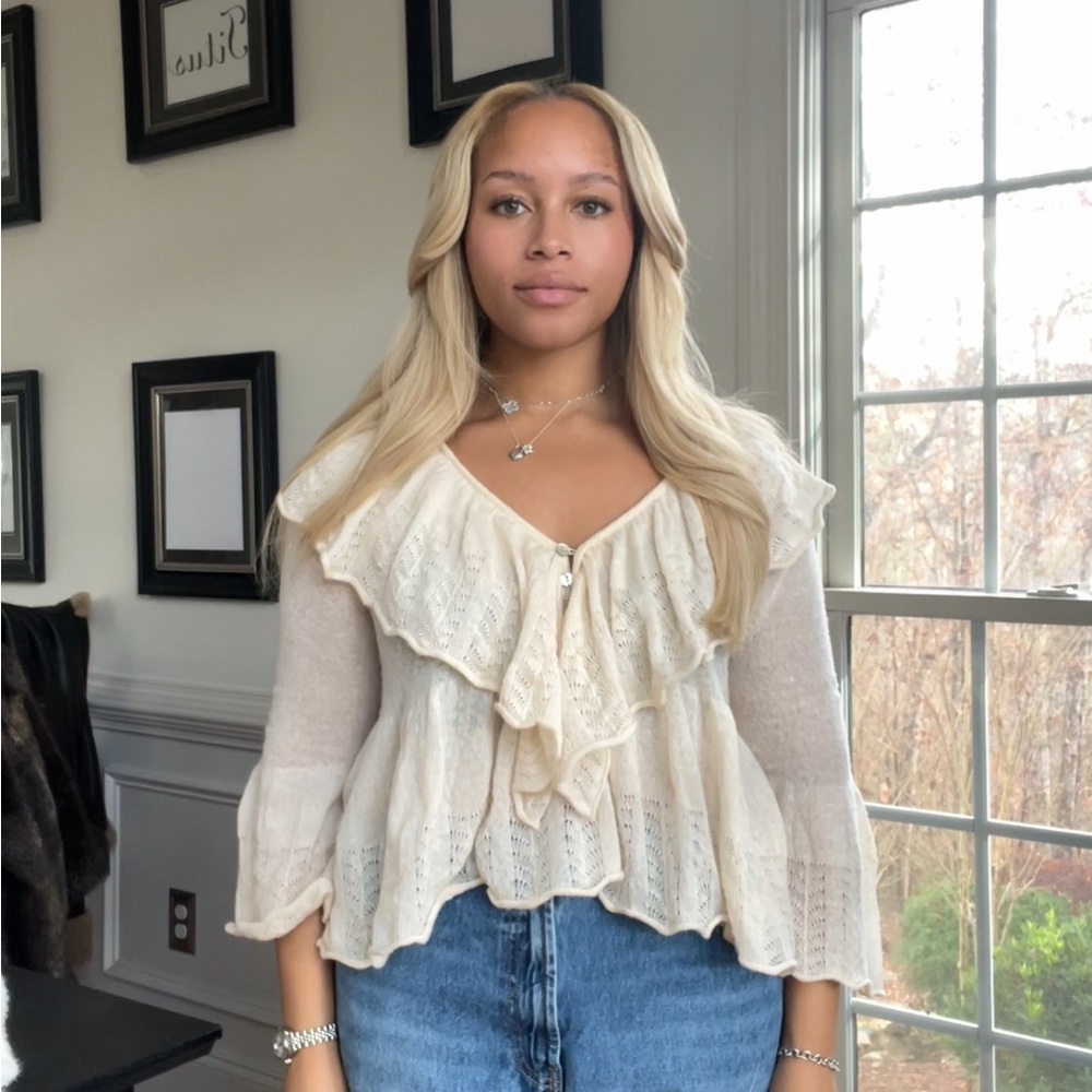 Zara Cream Lace Ruffle Blouse